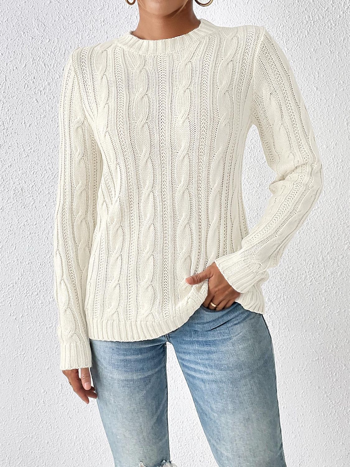Cable-Knit Round Neck Sweater CMP