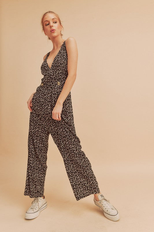 Ditsy Floral Surplice Sleeveless Wide Leg Jumpsuit CMP