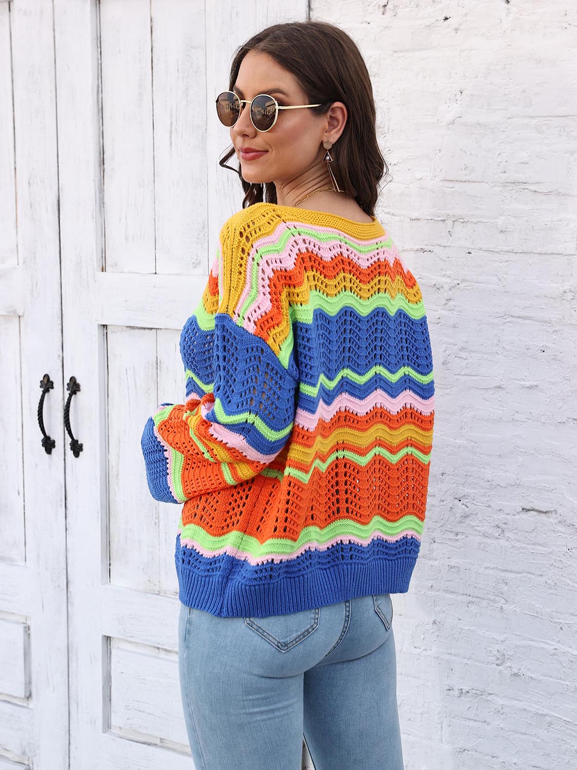 Openwork Round Neck Knit Top CMP