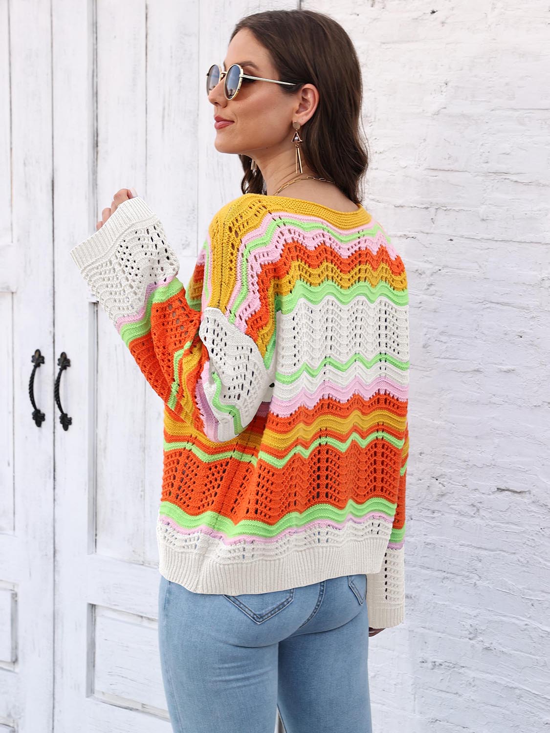 Openwork Round Neck Knit Top CMP