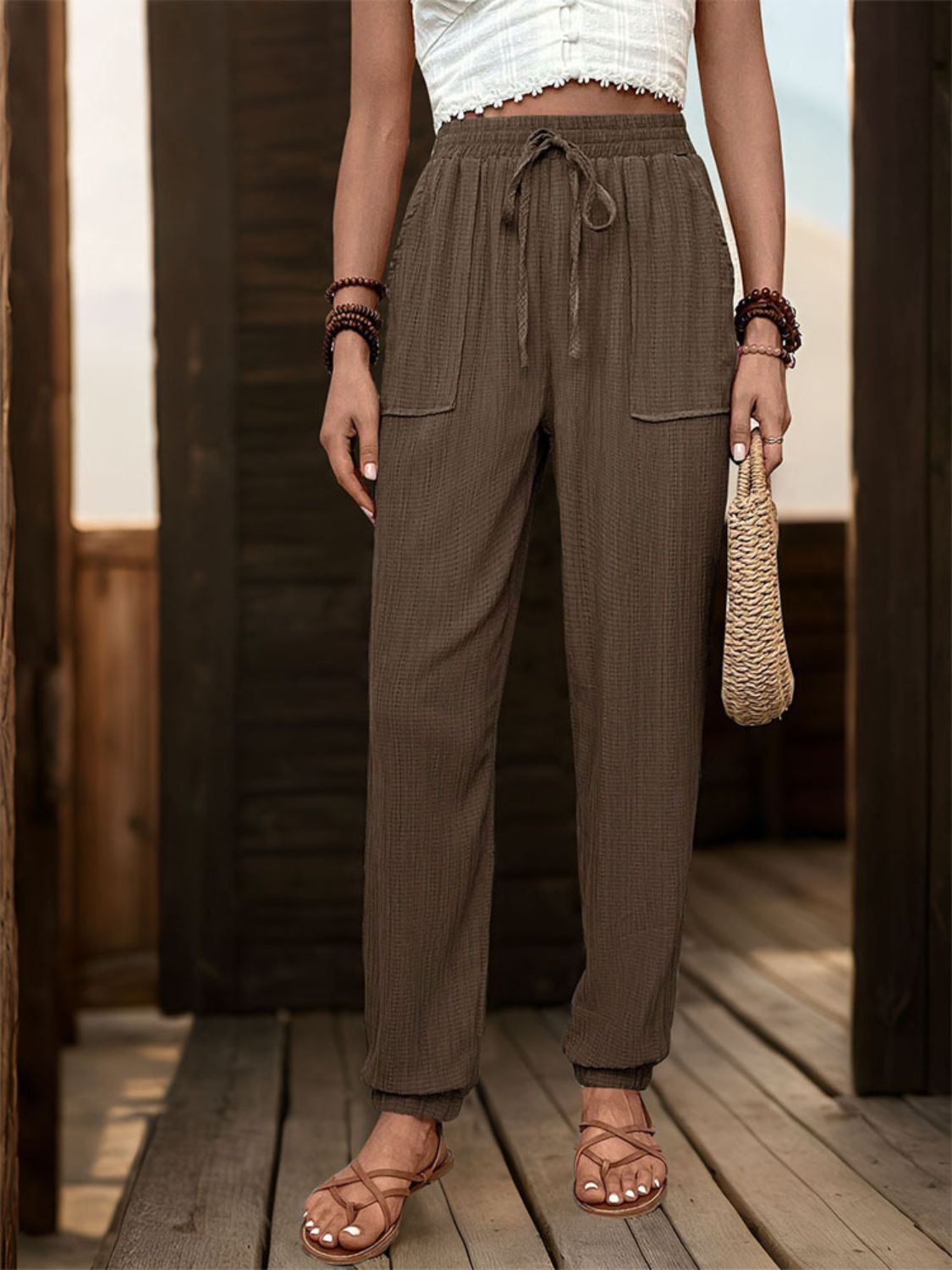 Perfee Textured High Waist Joggers CMP