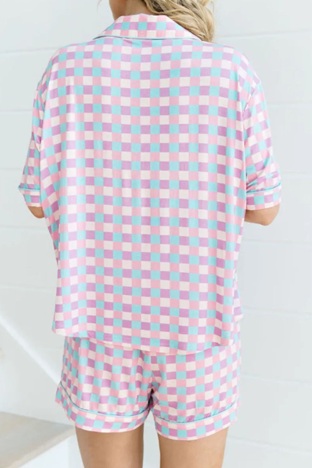 Plaid Collared Neck Short Sleeve Top and Shorts Lounge Set CMP