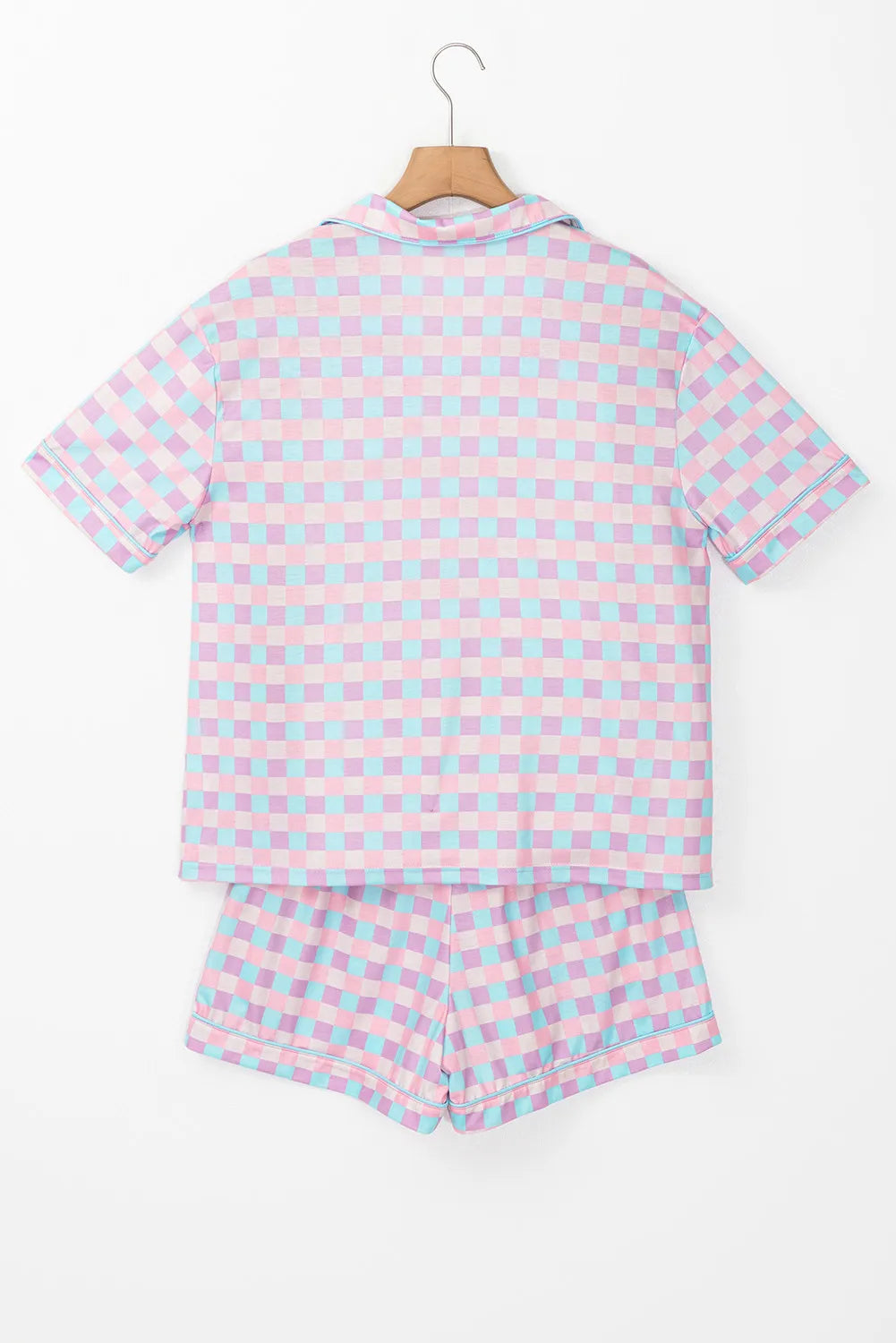 Plaid Collared Neck Short Sleeve Top and Shorts Lounge Set CMP