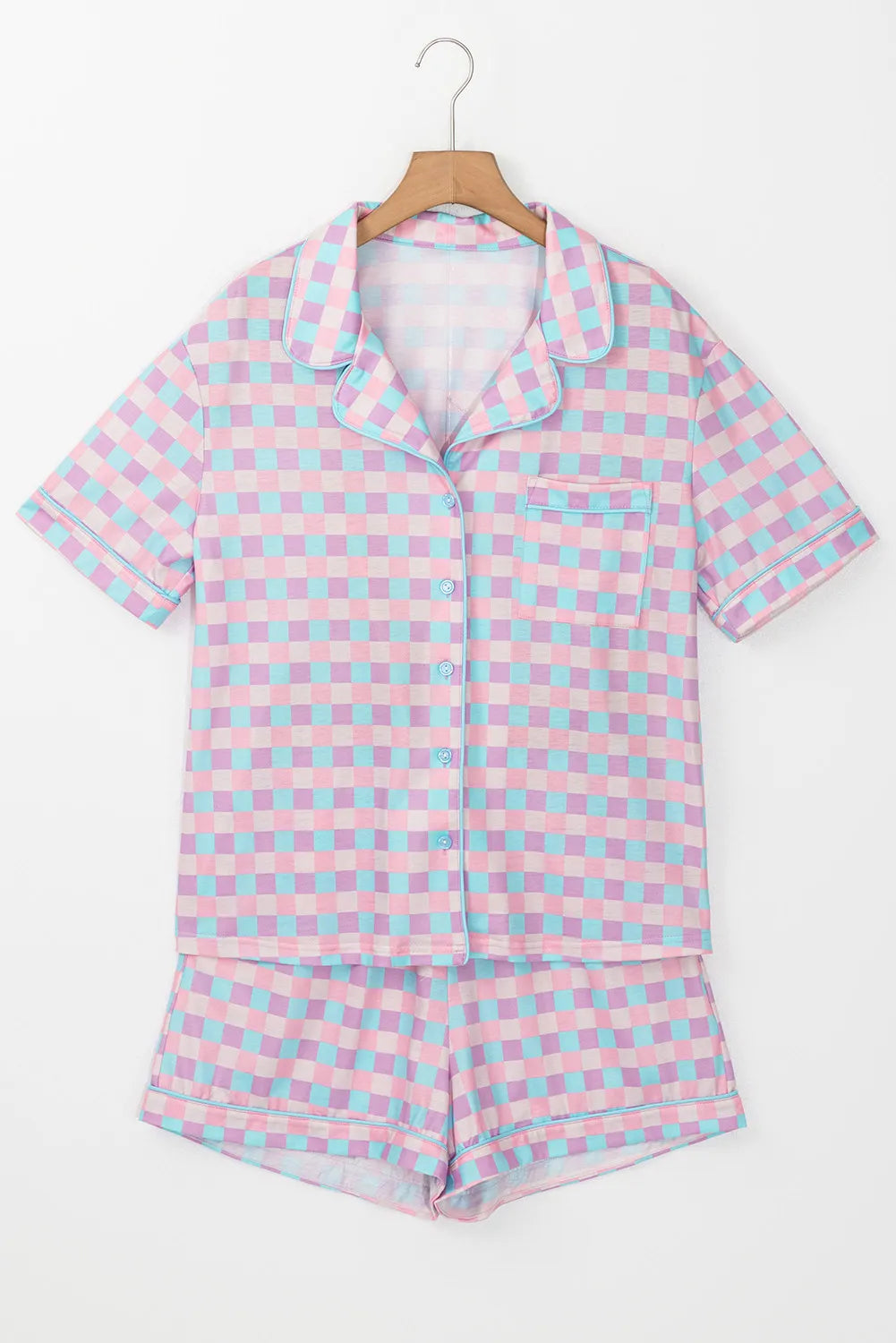 Plaid Collared Neck Short Sleeve Top and Shorts Lounge Set CMP