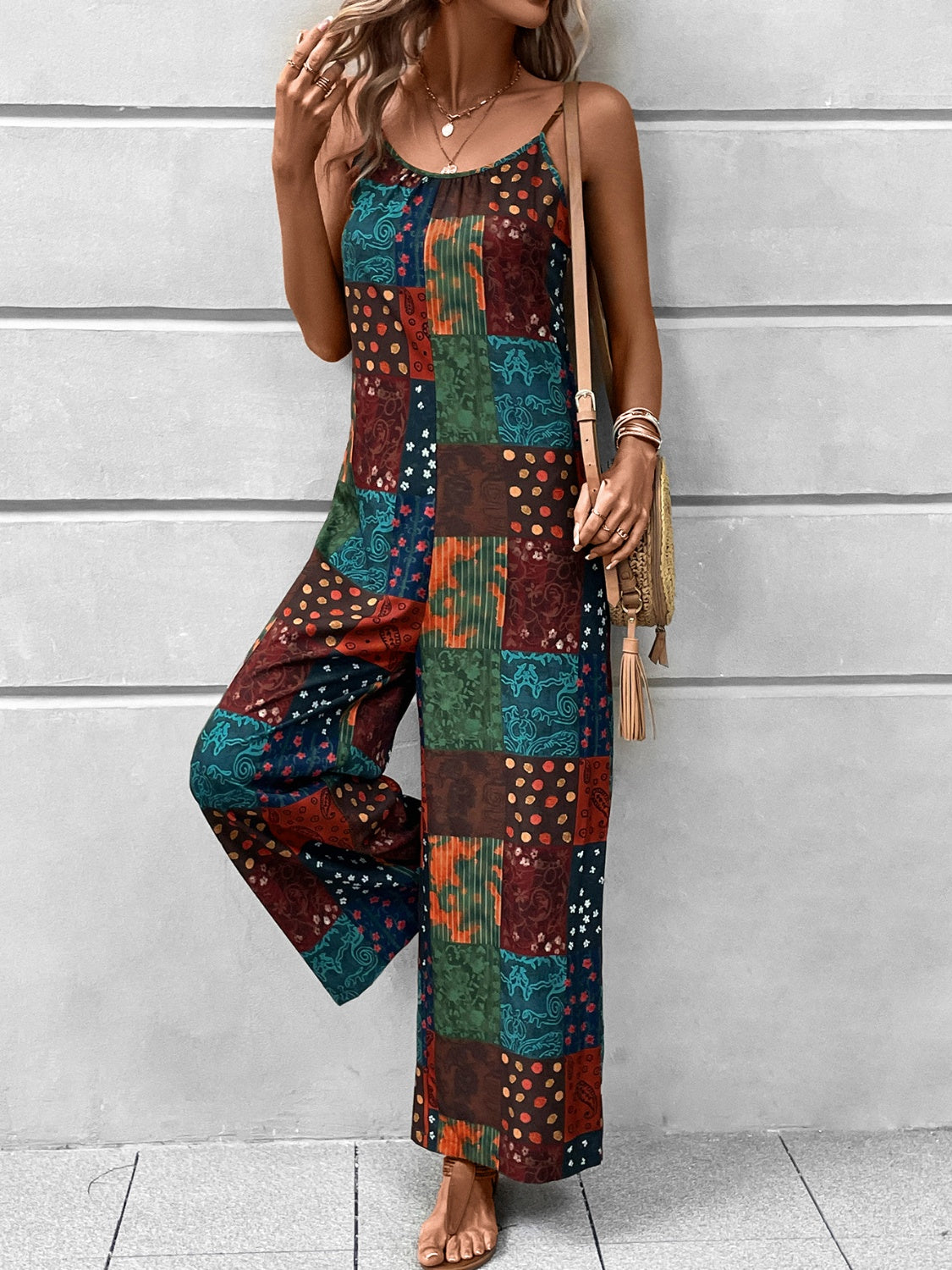 Printed Scoop Neck Spaghetti Strap Jumpsuit CMP