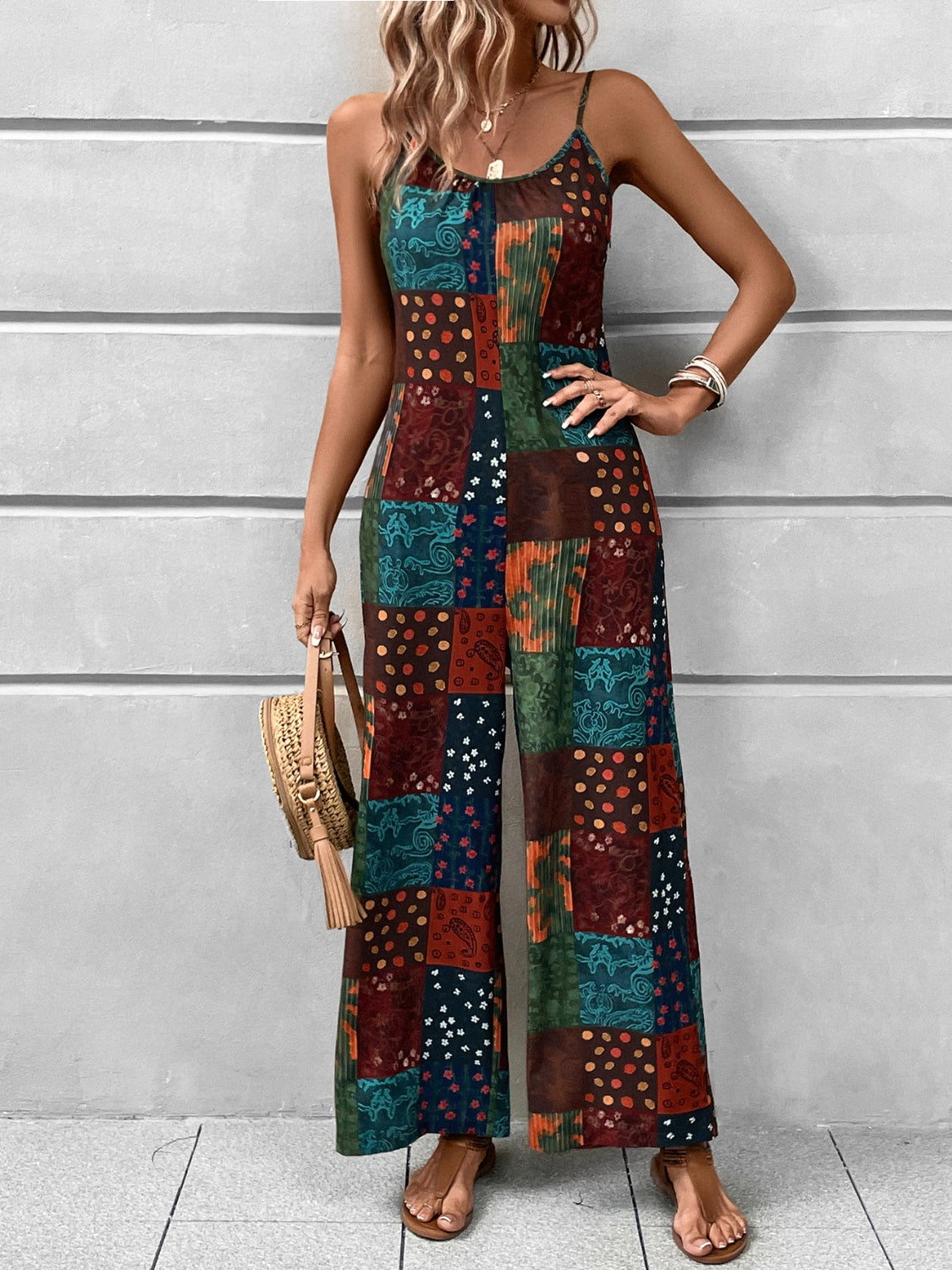 Printed Scoop Neck Spaghetti Strap Jumpsuit CMP
