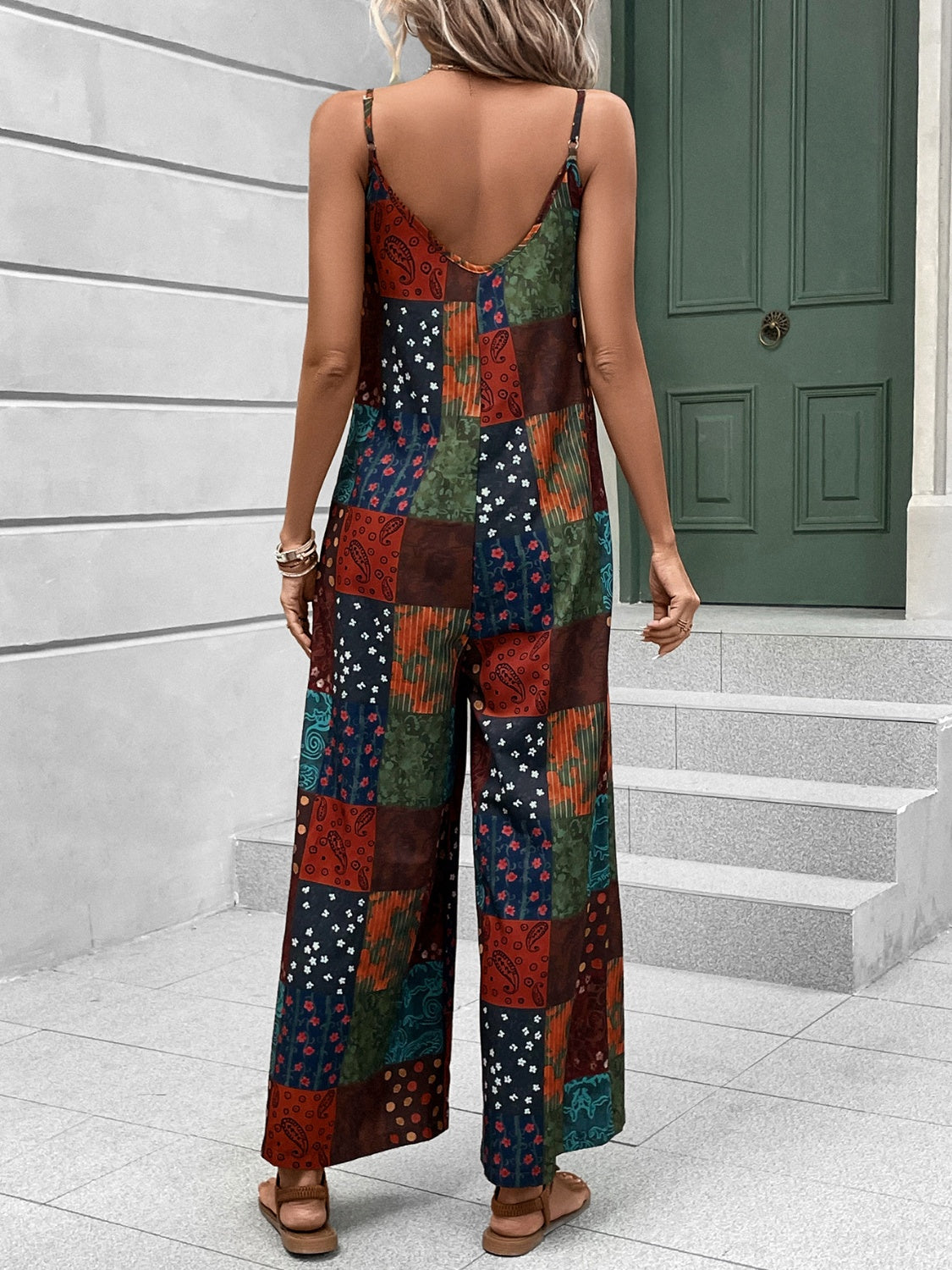 Printed Scoop Neck Spaghetti Strap Jumpsuit CMP
