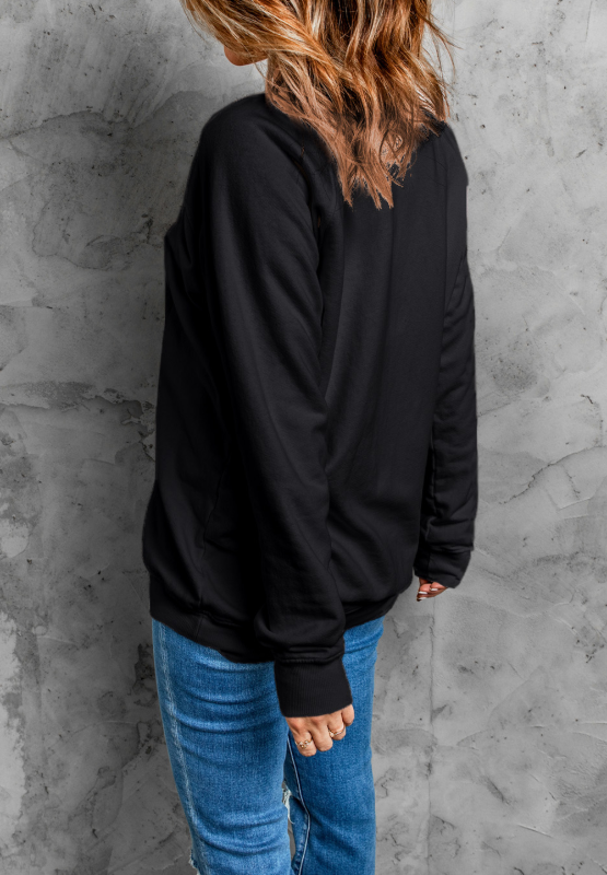 Rhinestone Checkered Lucky Clover Round Neck Sweatshirt CMP
