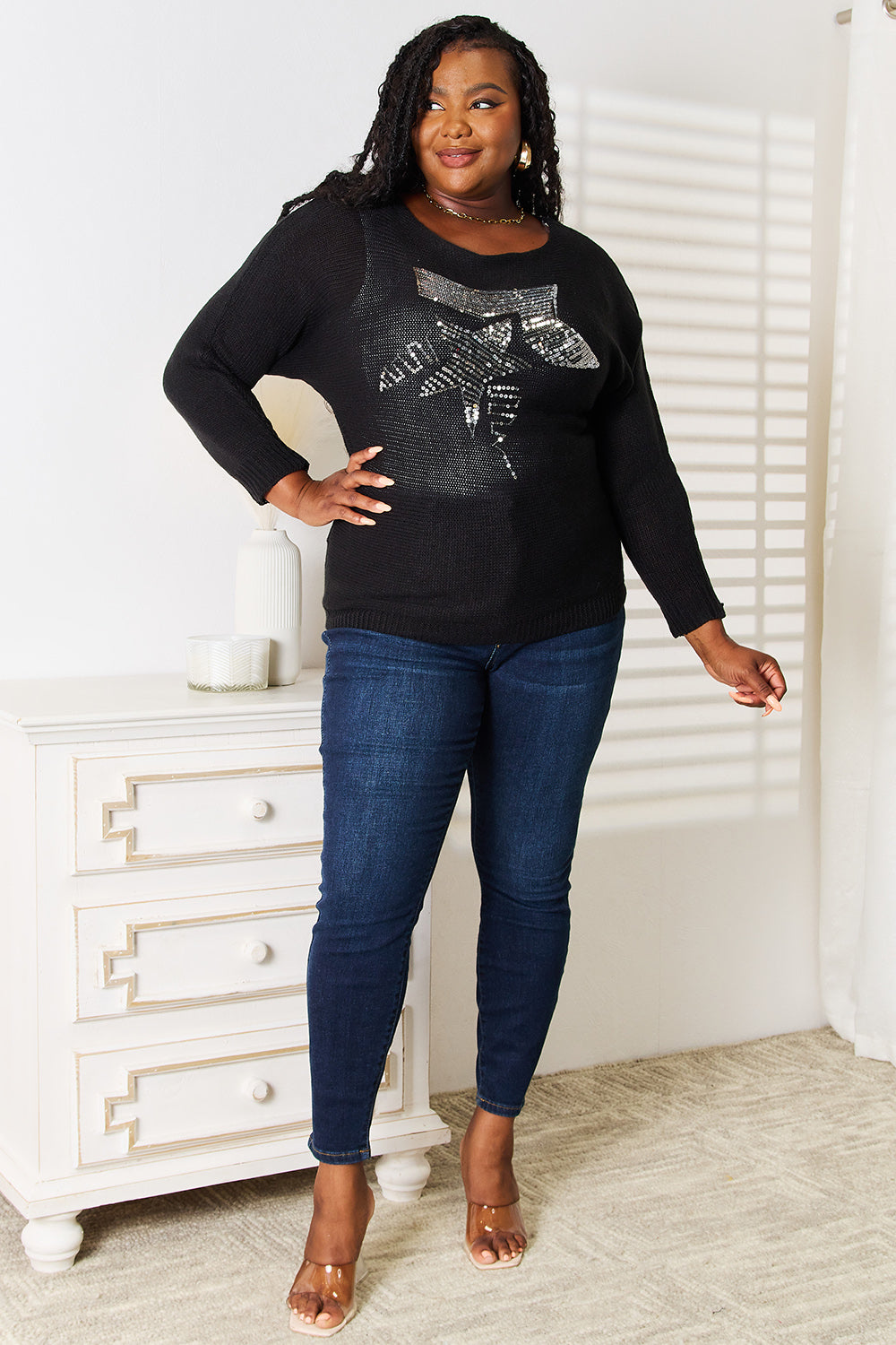 Sequin Graphic Dolman Sleeve Knit Top CMP