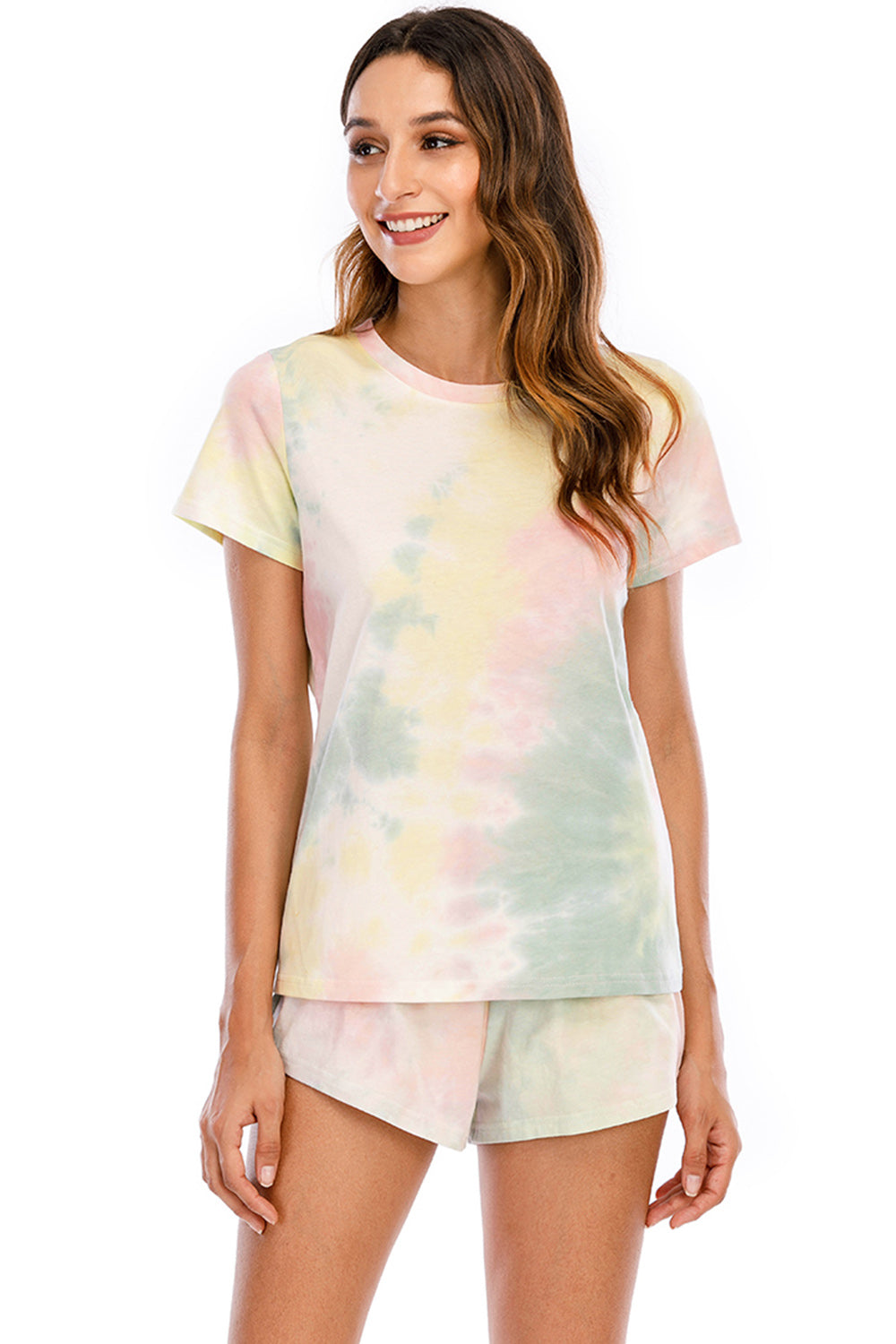 Tie-Dye Round Neck Short Sleeve Top and Shorts Lounge Set CMP