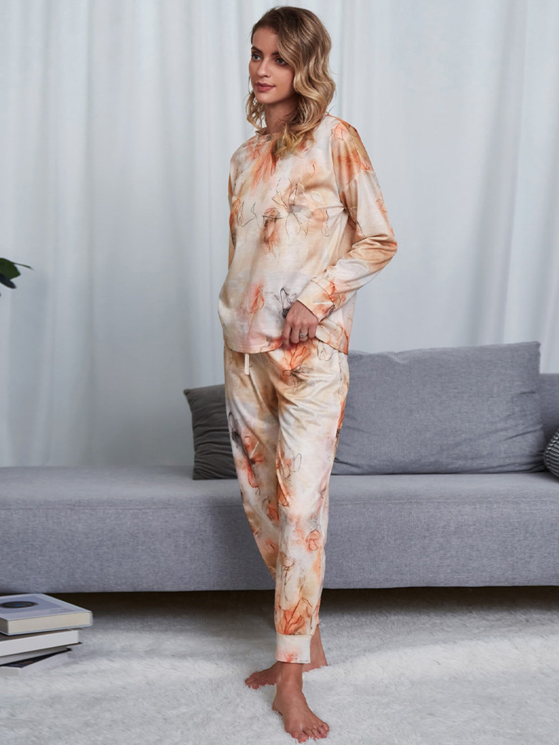 Tie-Dye Round Neck Top and Pants Lounge Set CMP