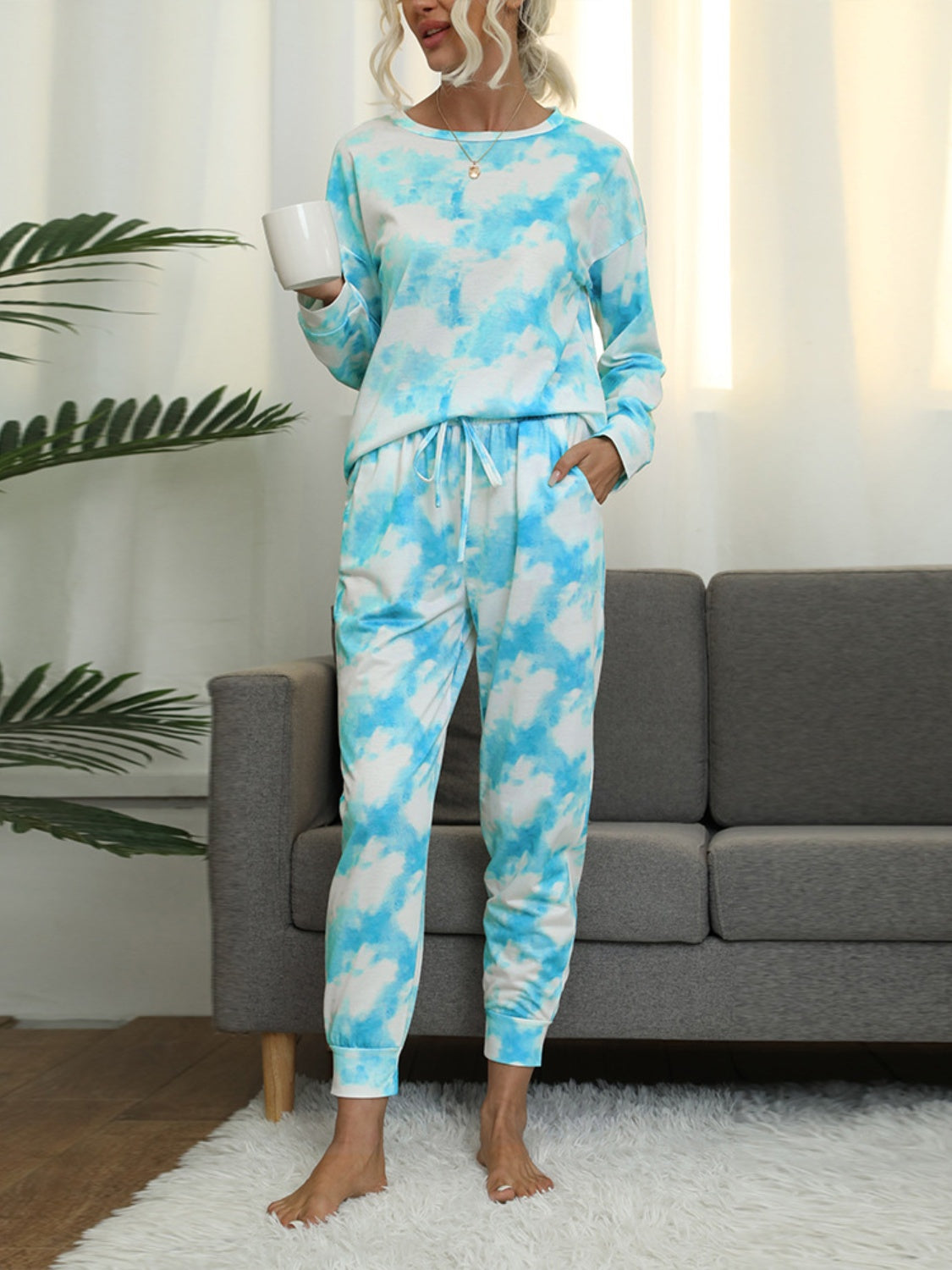 Tie-Dye Round Neck Top and Pants Lounge Set CMP