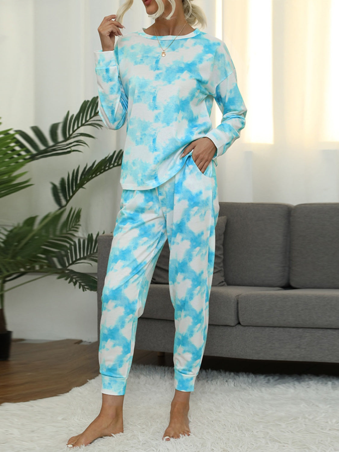 Tie-Dye Round Neck Top and Pants Lounge Set CMP