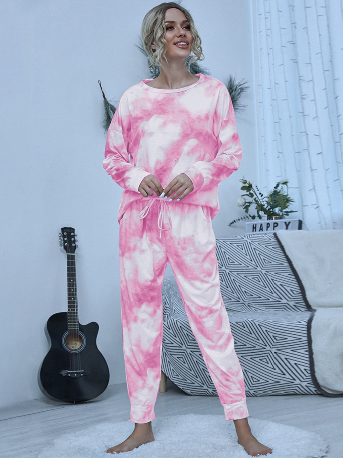 Tie-Dye Round Neck Top and Pants Lounge Set CMP