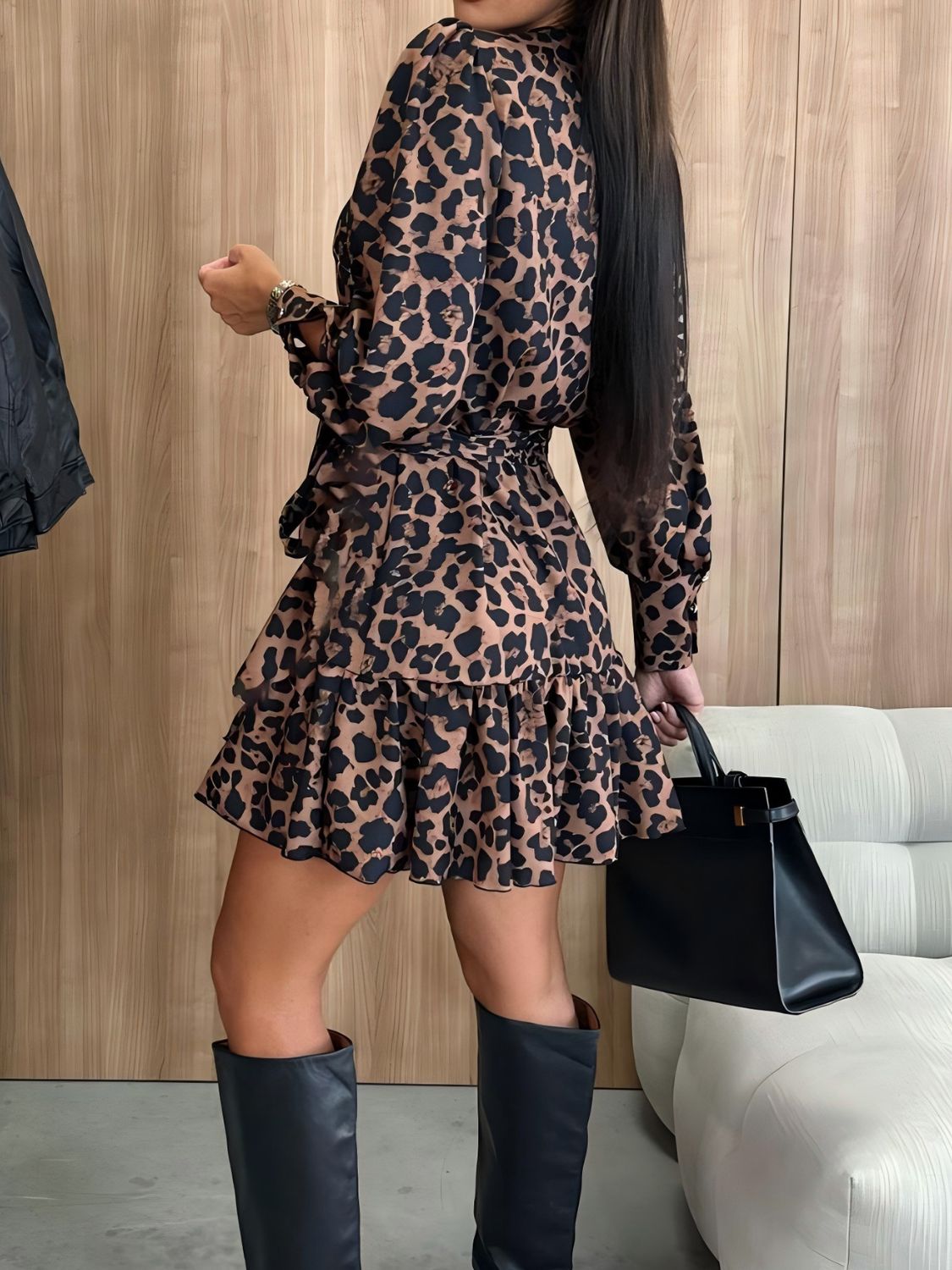 Tied Leopard Surplice Long Sleeve Dress CMP