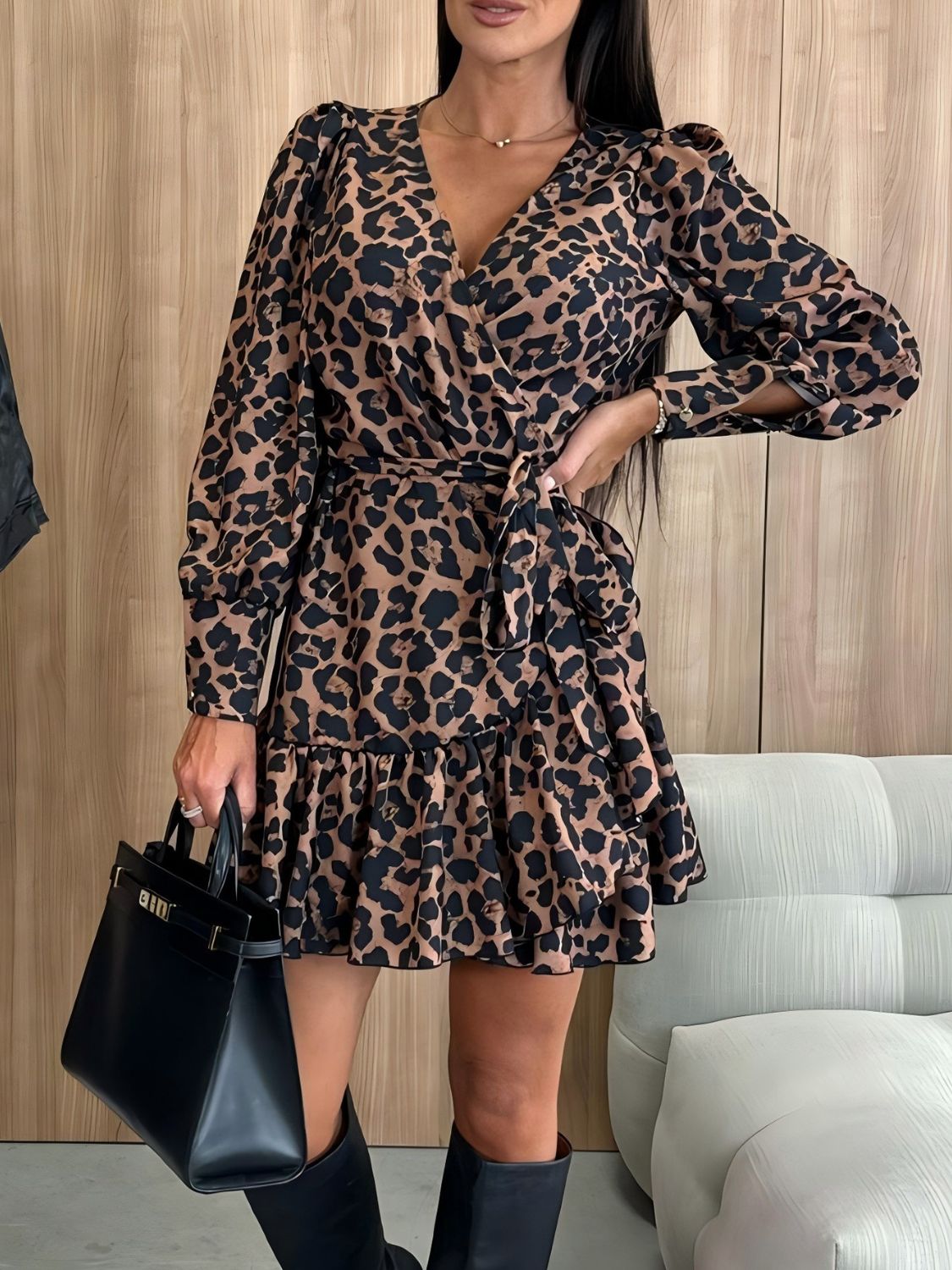 Tied Leopard Surplice Long Sleeve Dress CMP