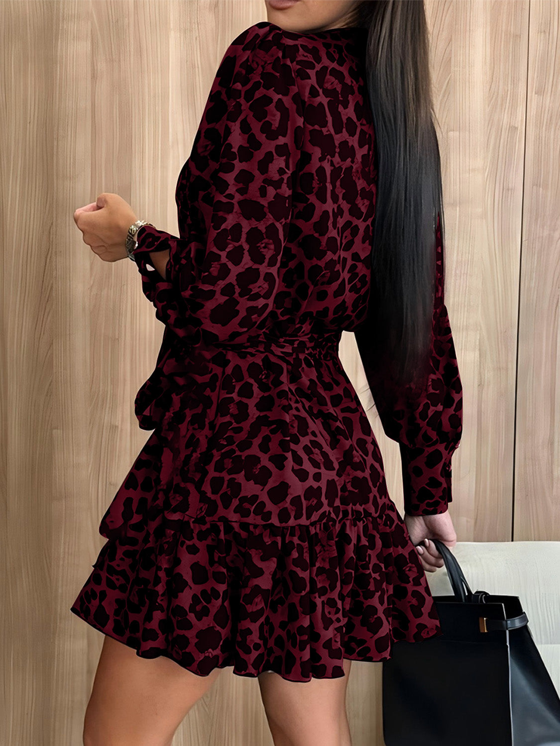 Tied Leopard Surplice Long Sleeve Dress CMP