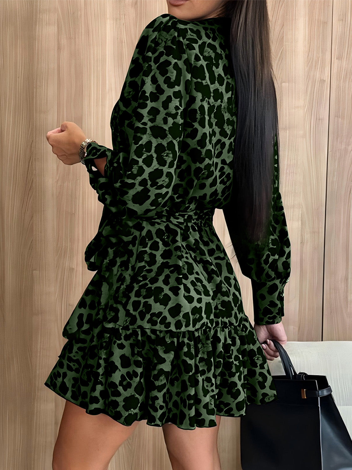 Tied Leopard Surplice Long Sleeve Dress CMP