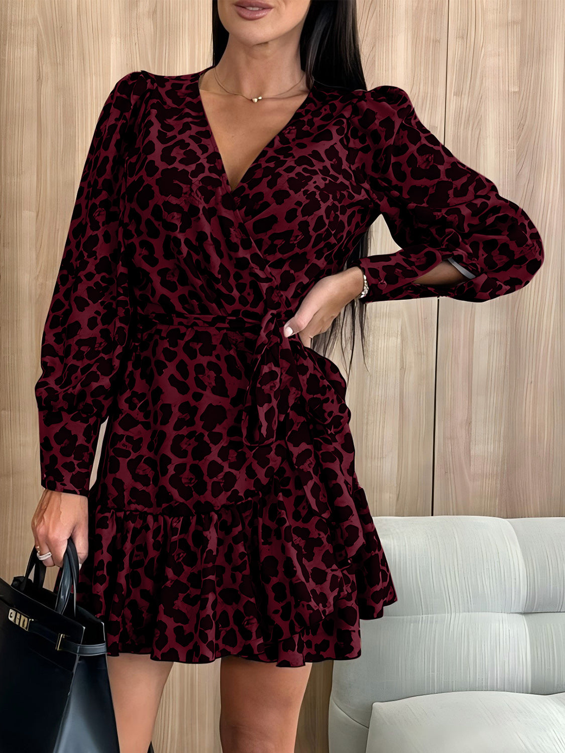 Tied Leopard Surplice Long Sleeve Dress CMP