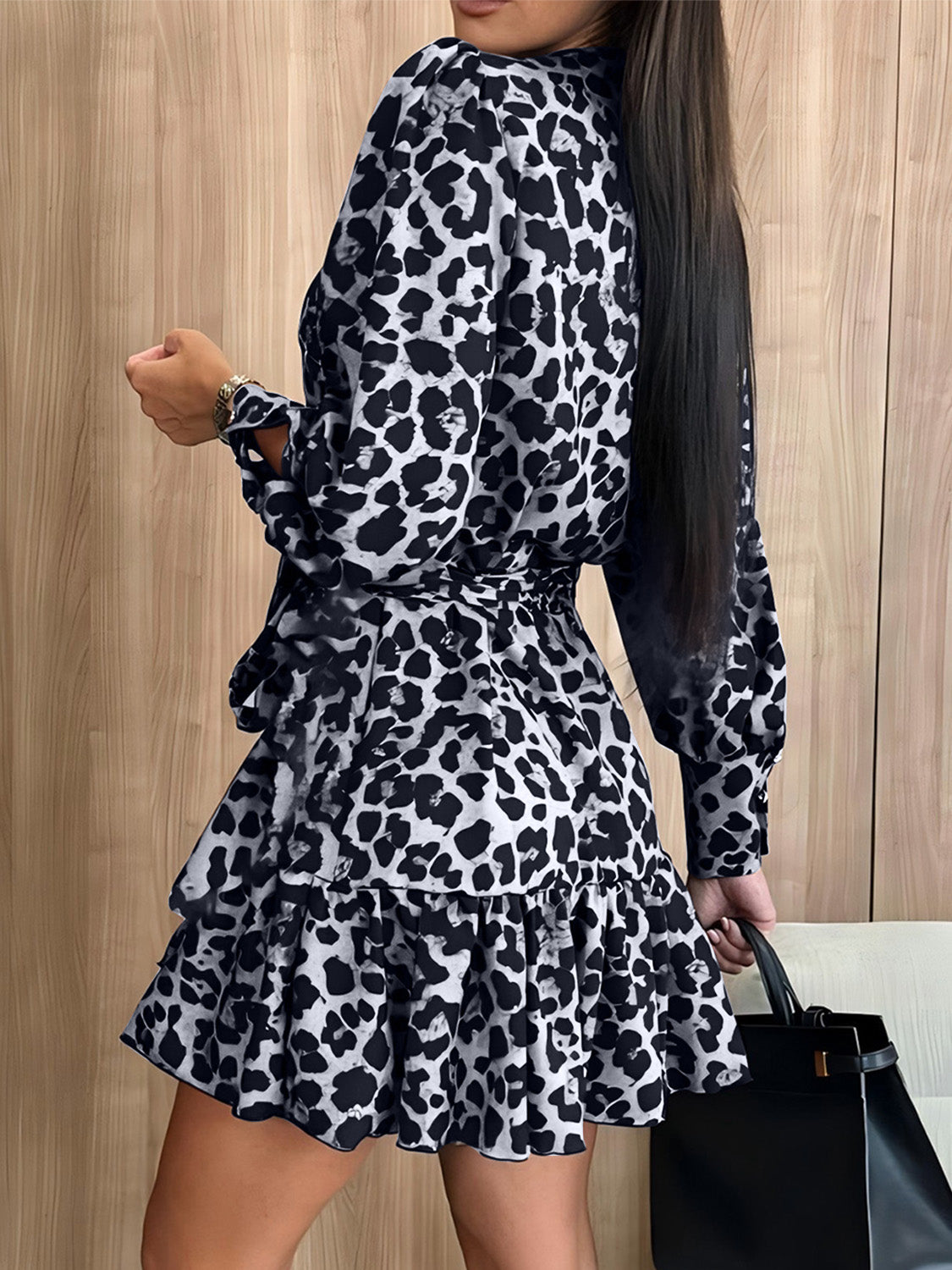 Tied Leopard Surplice Long Sleeve Dress CMP