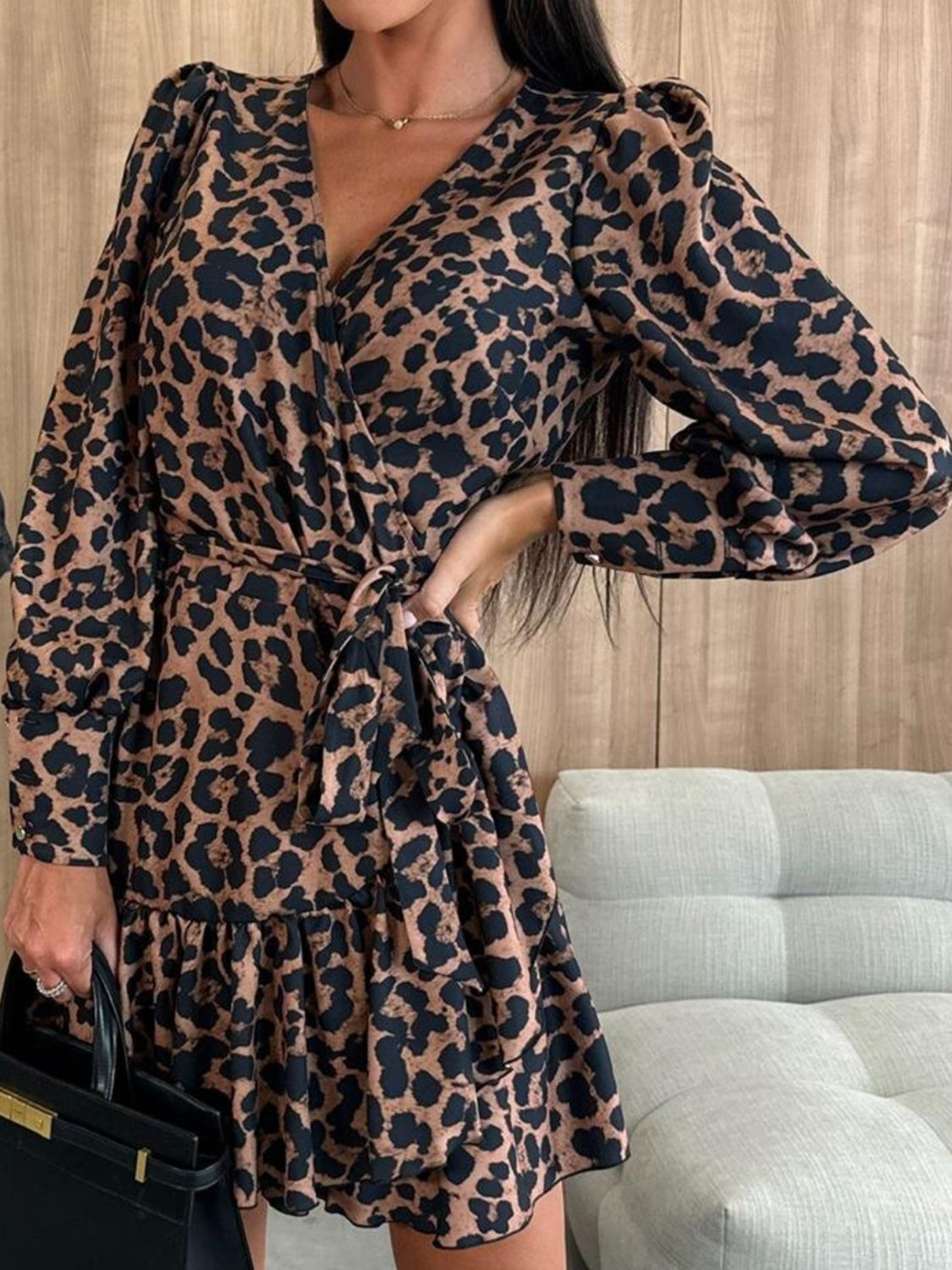 Tied Leopard Surplice Long Sleeve Dress CMP