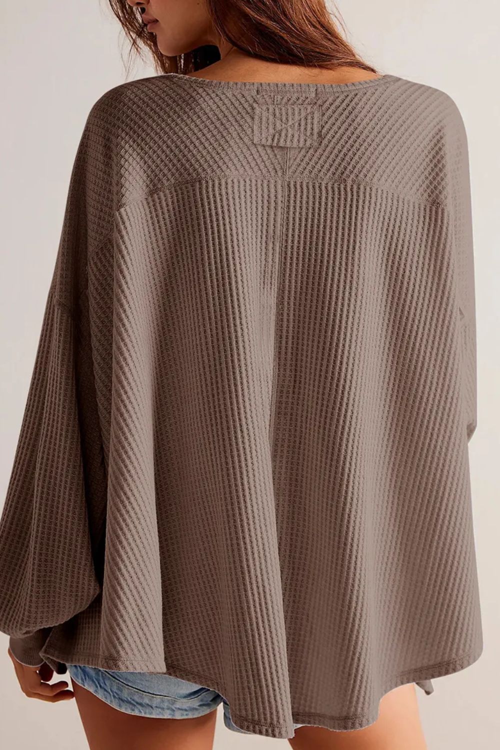 Waffle-Knit V-Neck Long Sleeve Top CMP