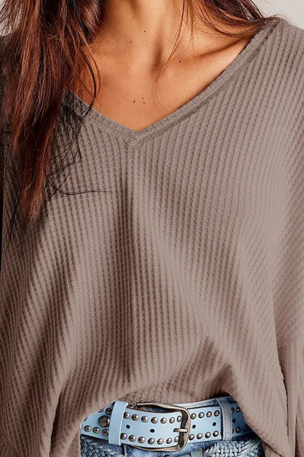 Waffle-Knit V-Neck Long Sleeve Top CMP