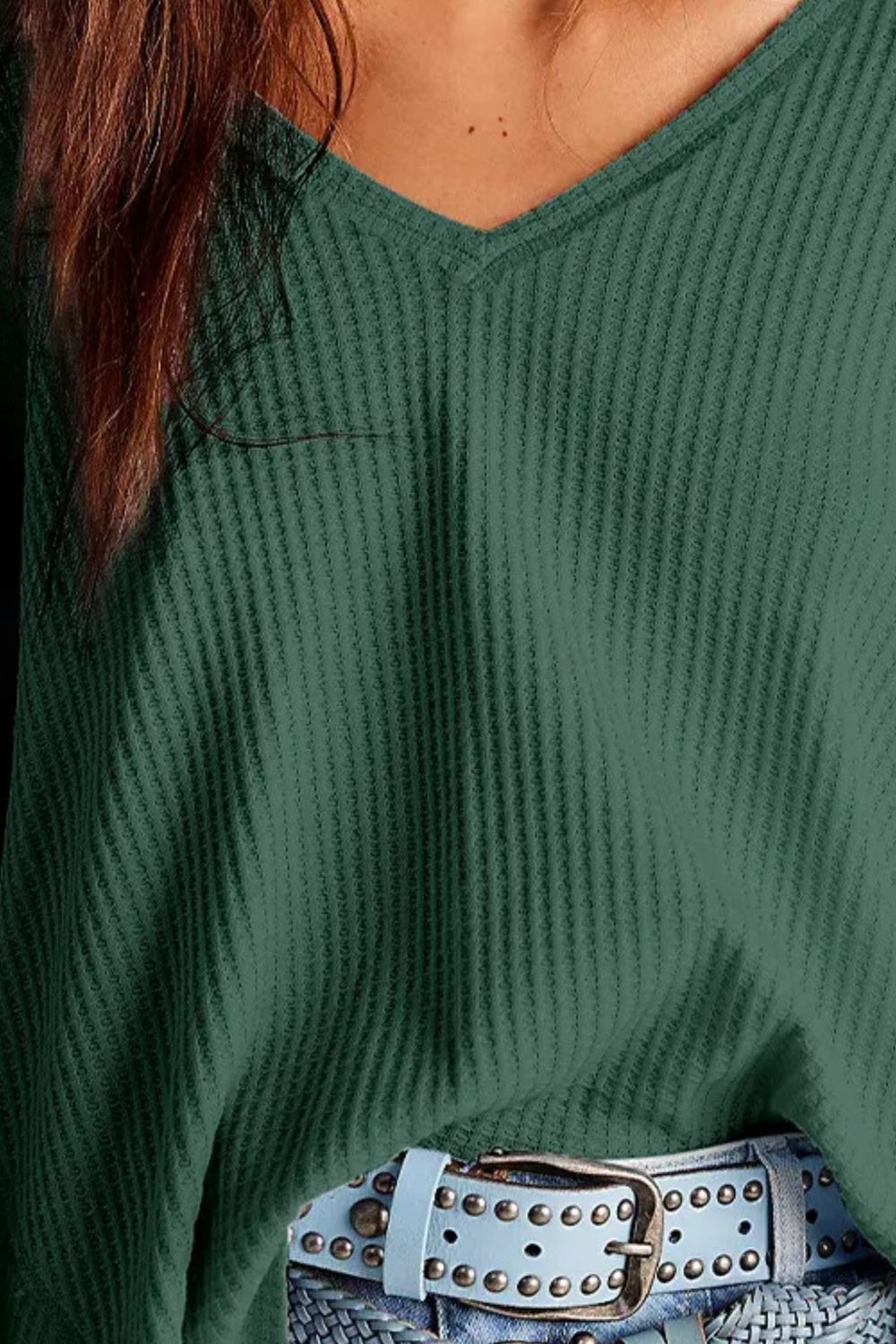 Waffle-Knit V-Neck Long Sleeve Top CMP