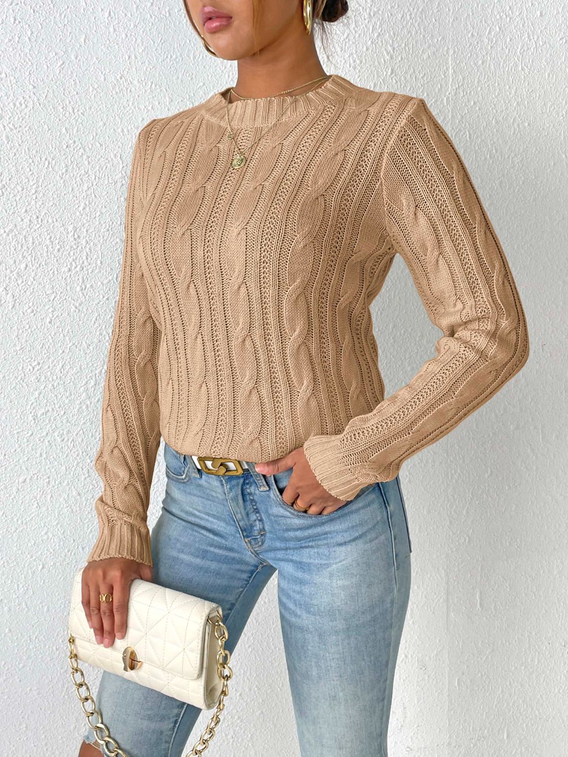 Cable-Knit Round Neck Sweater CMP