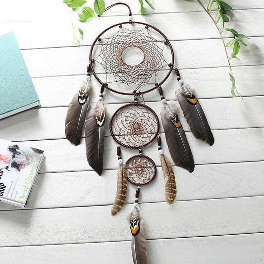 Eagle feather big three ring indoor pendant Indian dream catcher CMP