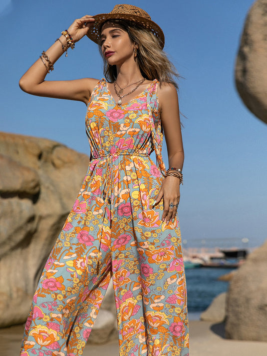 Floral V-Neck Wide Leg Jumpsuit CMP