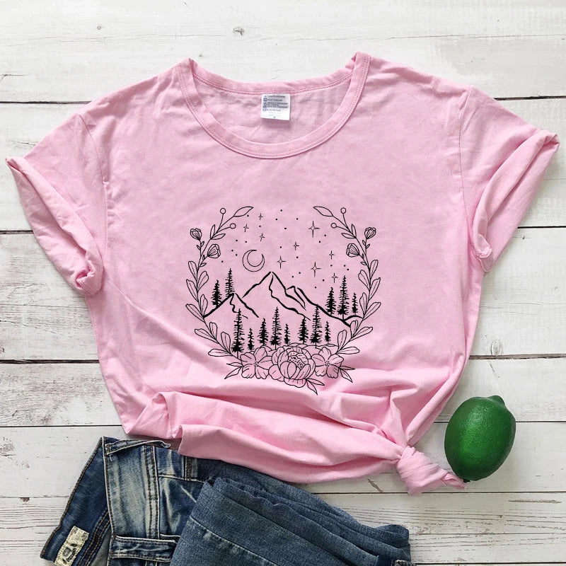 Floral Mountains Nature T-shirt