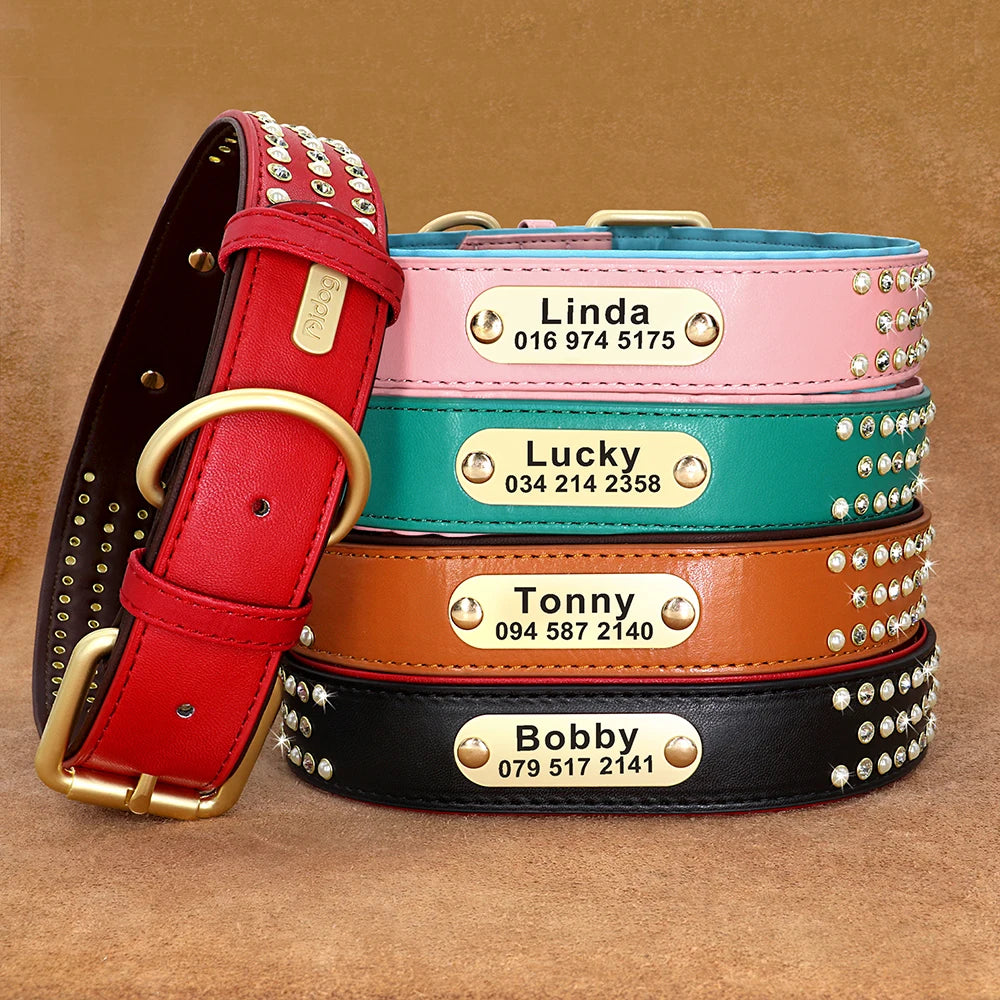 Personalized Bling Rhinestone Leather Pet Collars