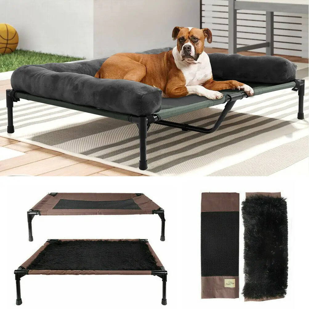 Extra Large Cooling Elevated Dog Bed with Bolster Raised Pet Cot Lounger