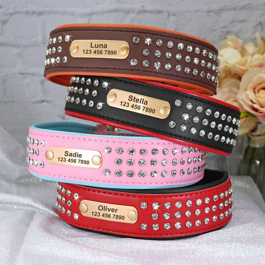 Personalized Bling Rhinestone Leather Pet Collars