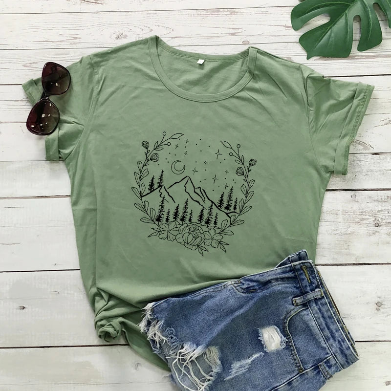 Floral Mountains Nature T-shirt