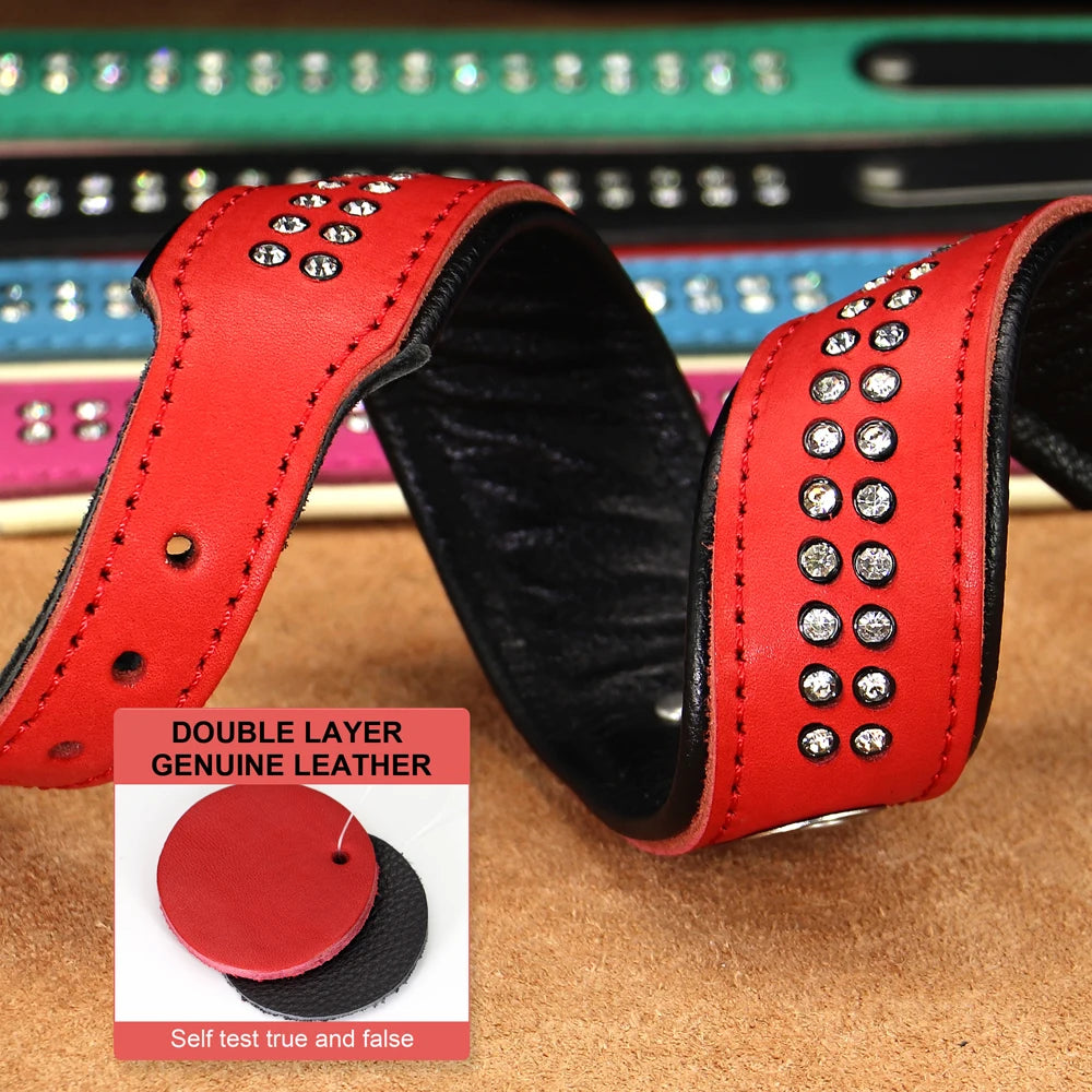 Personalized Bling Rhinestone Leather Pet Collars