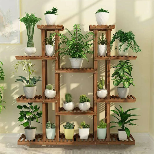 46in Wooden Plant Stand With 16 Display Storage Shelves