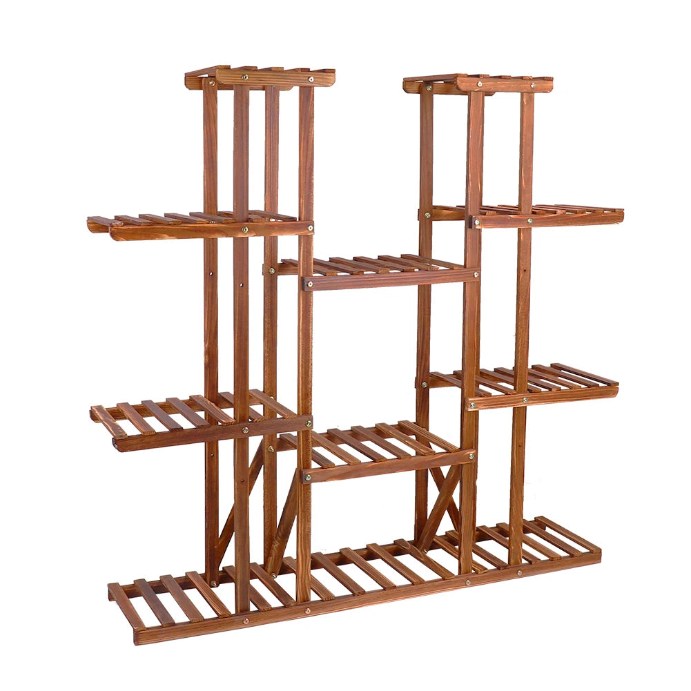 46in Wooden Plant Stand With 16 Display Storage Shelves