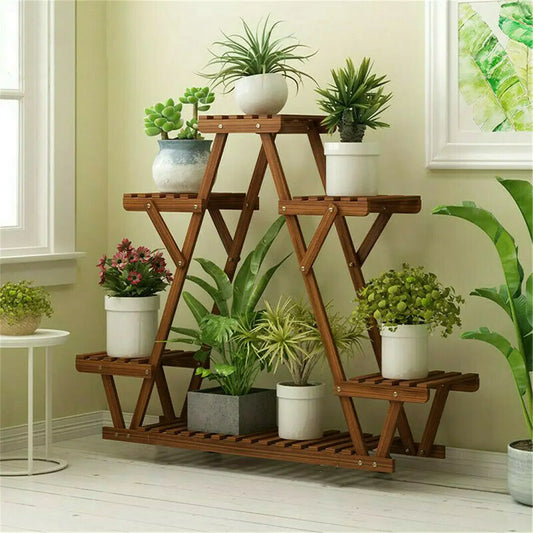 Wooden Carbonized Triangle Plant Stand