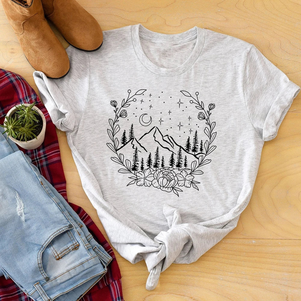 Floral Mountains Nature T-shirt