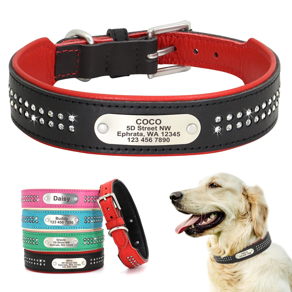 Personalized Bling Rhinestone Leather Pet Collars