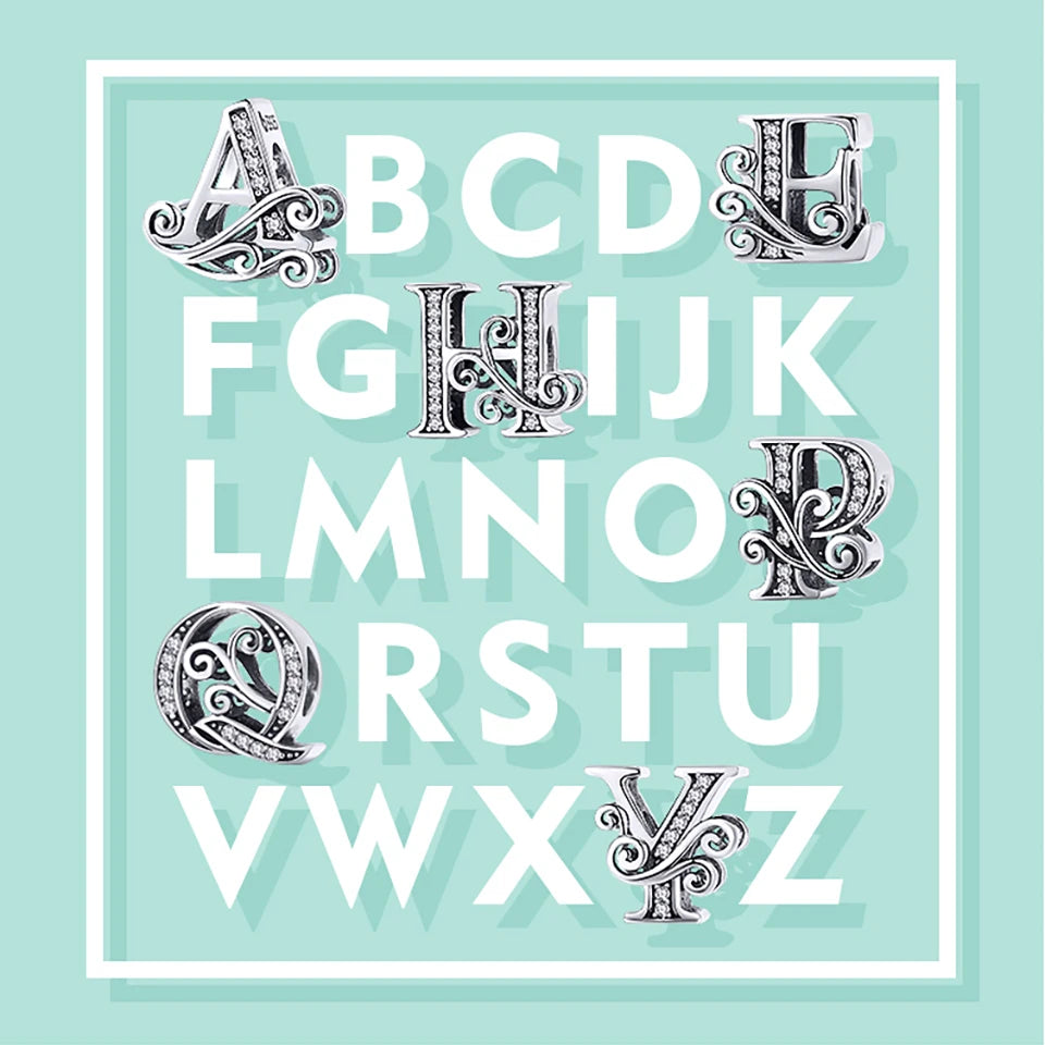 Vintage A to Z 26 Letter Charms Openwork CZ Alphabet Beads