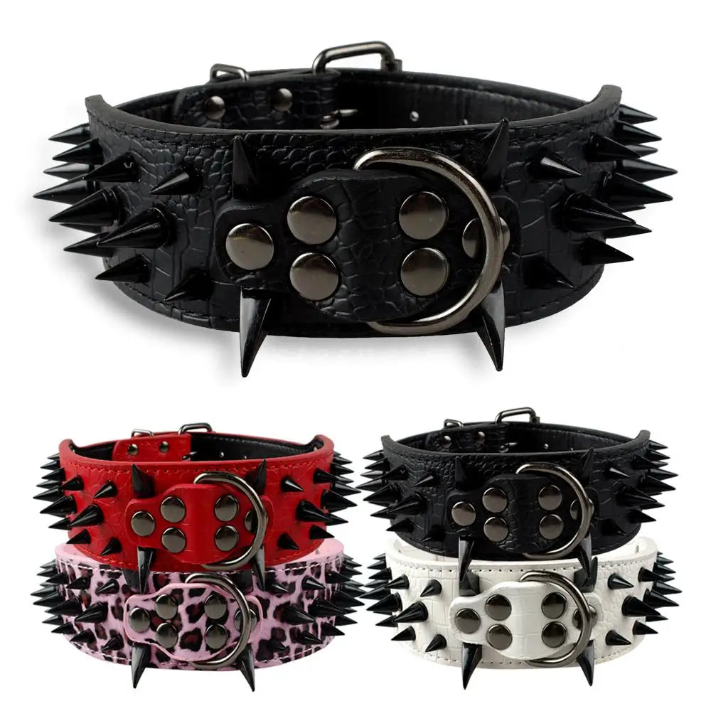 2" Wide Sharp Spiked Studded Leather Dog Collars