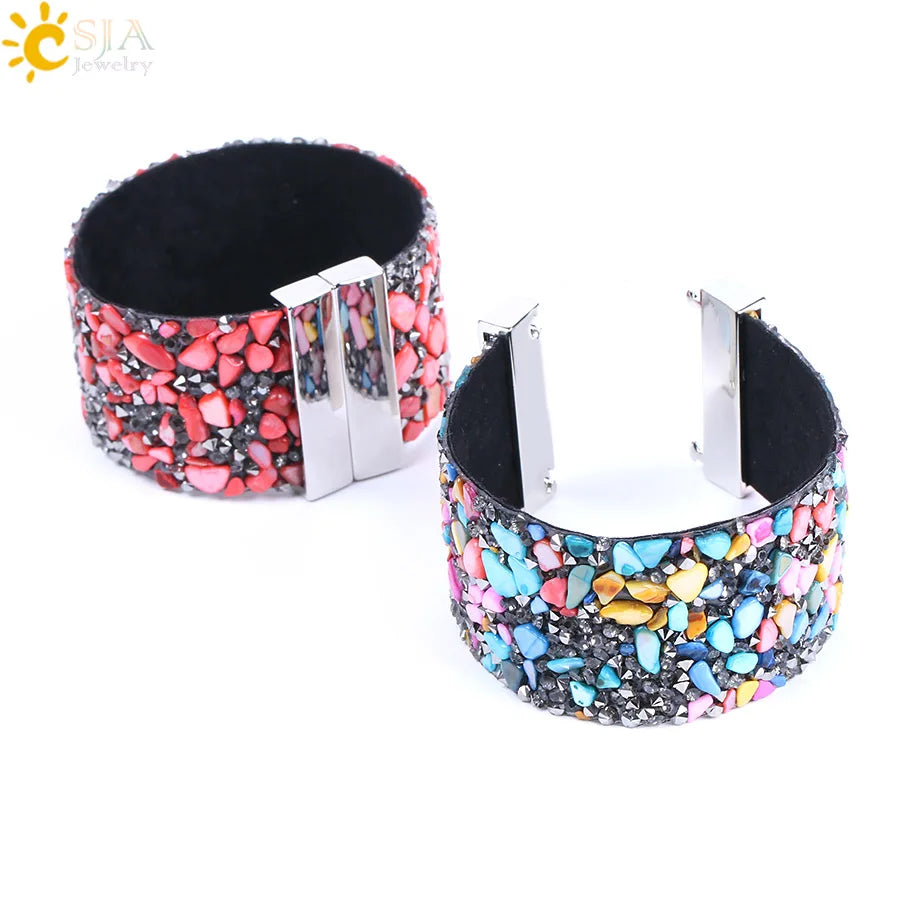 Assorted Natural Irregular Gravel Stone Magnetic Wristband Bracelets