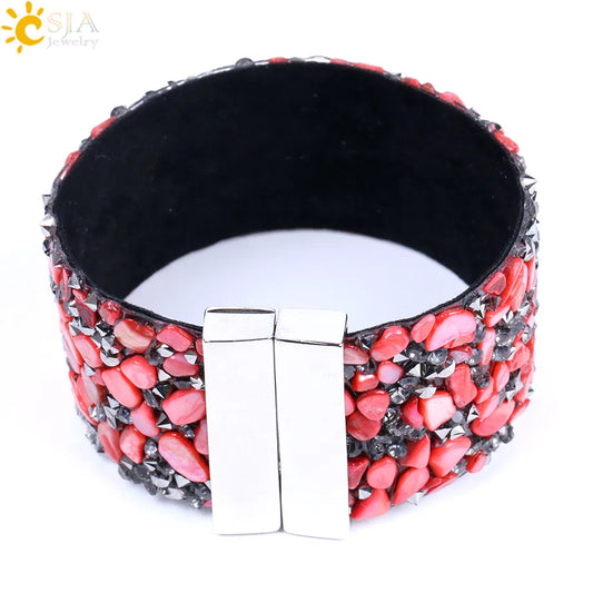 Assorted Natural Irregular Gravel Stone Magnetic Wristband Bracelets