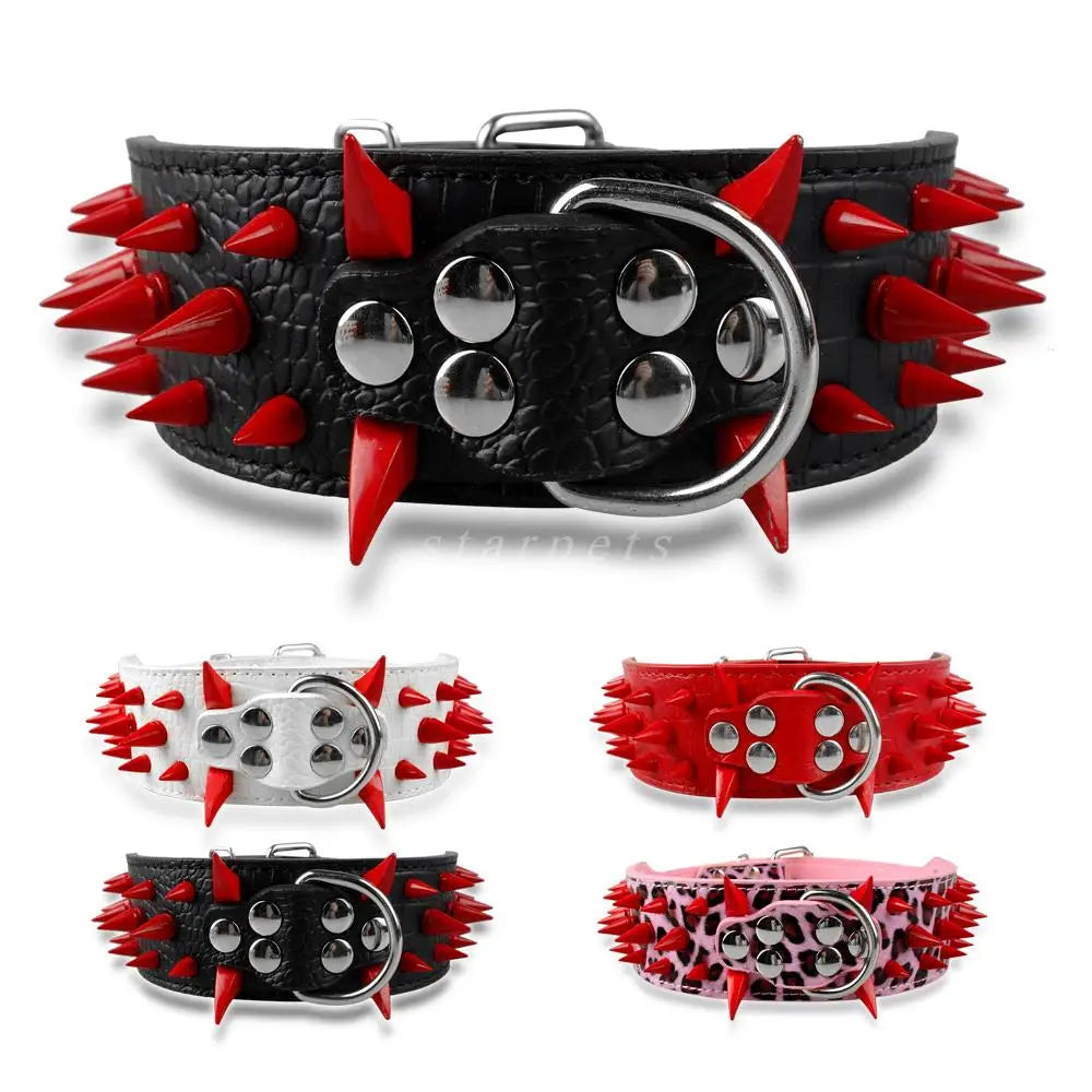 2" Wide Sharp Spiked Studded Leather Dog Collars