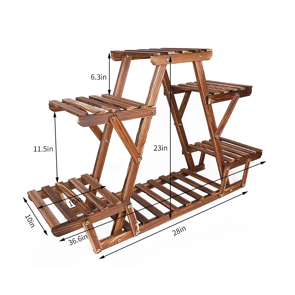 Support pour plantes triangulaire en bois carbonisé