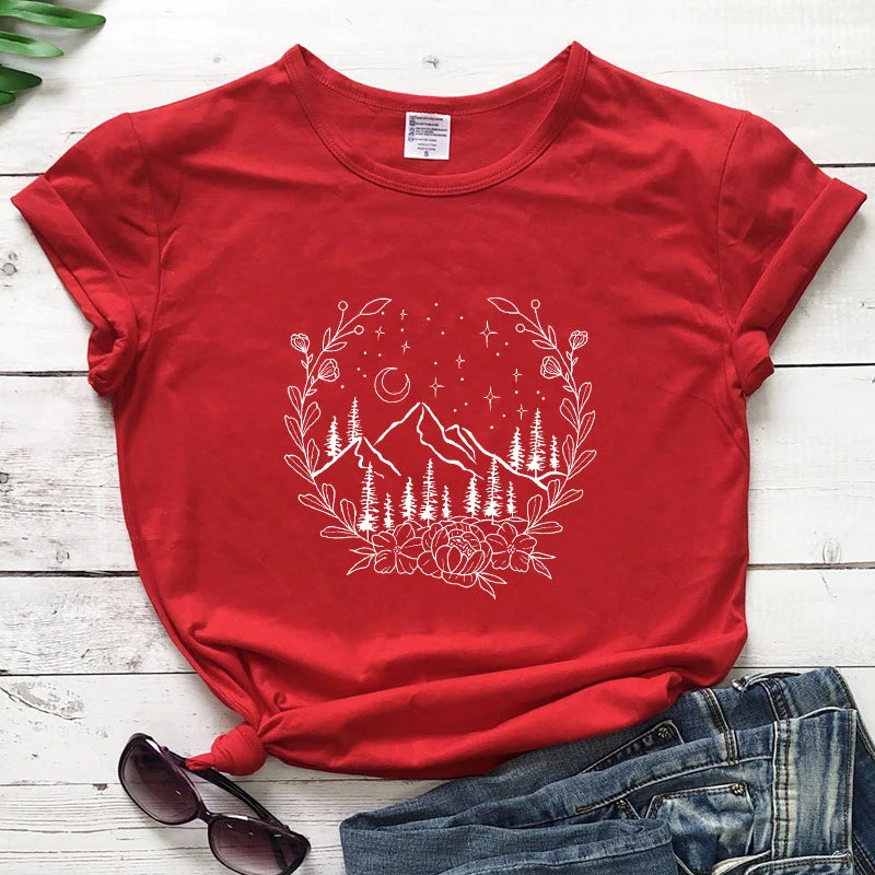 Floral Mountains Nature T-shirt