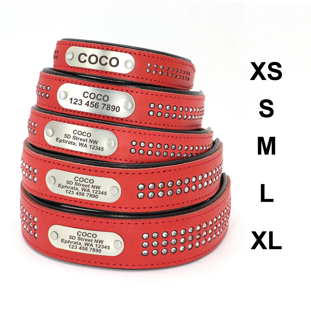 Personalized Bling Rhinestone Leather Pet Collars